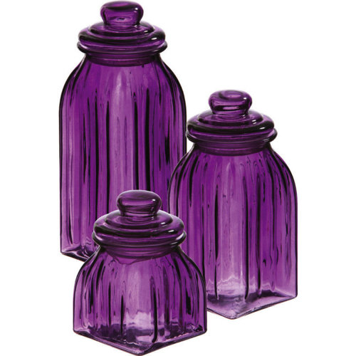 Purple Glass Kitchen Canister Set (Set Of 3) 